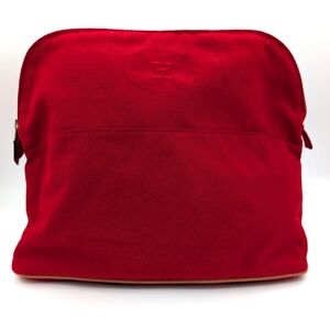 Hermès Red Canvas Pouch w/ Leather Piping & Exterior Loops For Strap/Chain| Chic